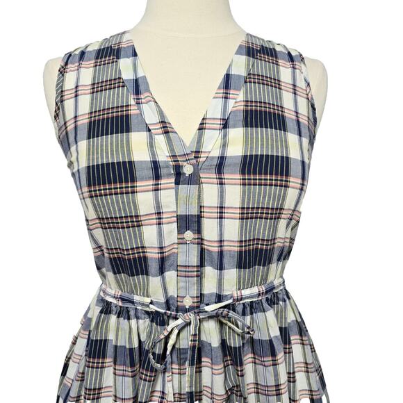 Gap Madras Plaid Dress Size 12 Button-Up Sleeveless Tie Waist Pockets Cotton - Picture 3 of 7